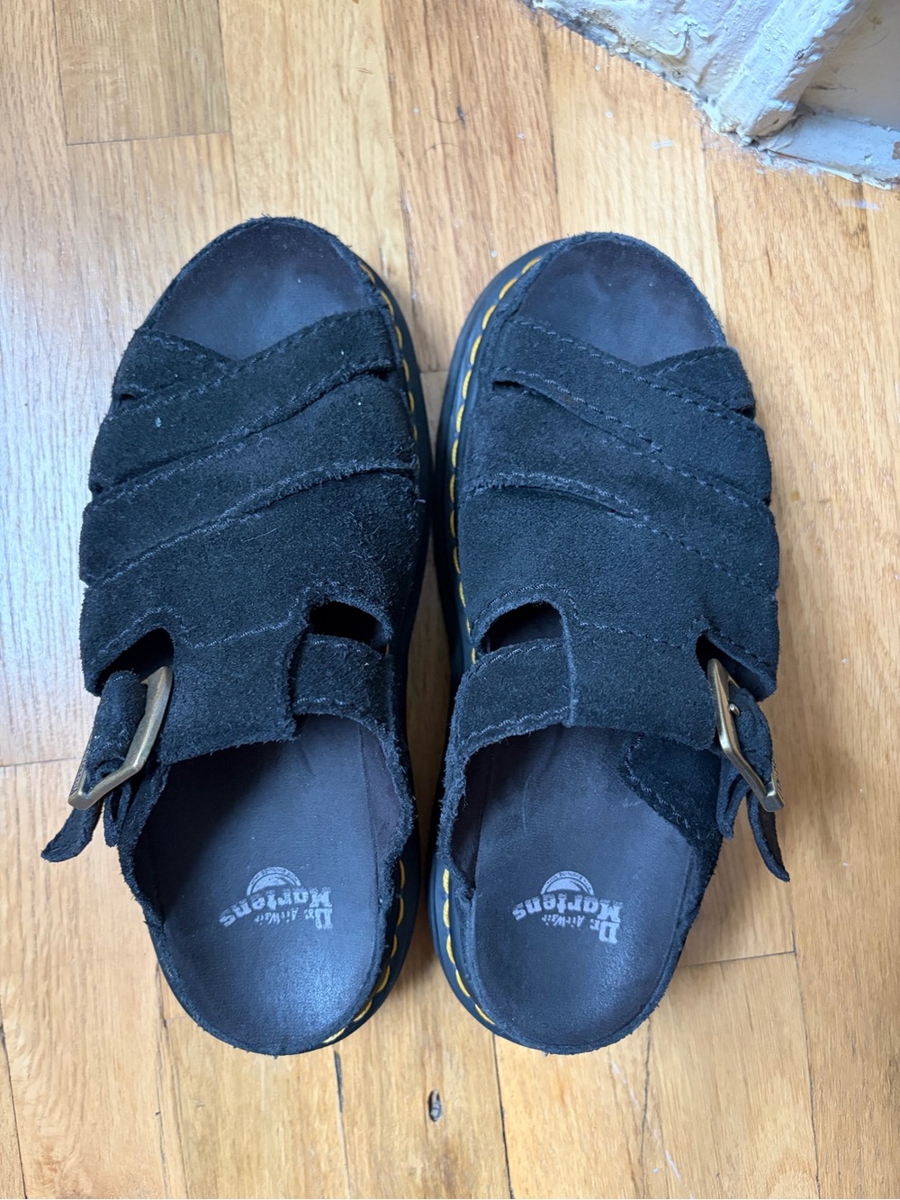 Black Suede Platform Slide Sandals with Buckle - Picture 4 of 7